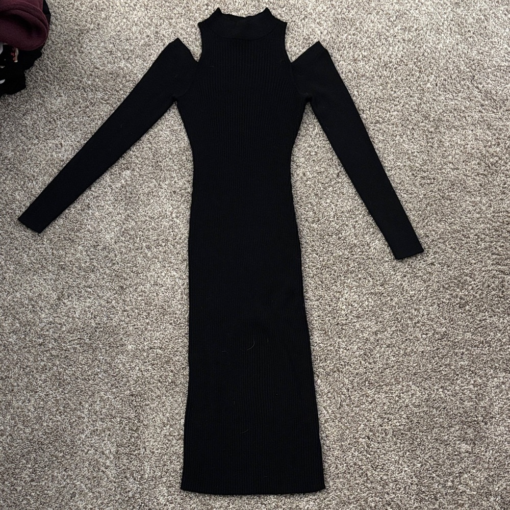 Black cold shoulder sweater dress